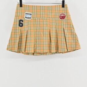 Urban‎ Outfitters Plaid Pleated Mini Skirt Size XS Schoolgirl Academia Patches